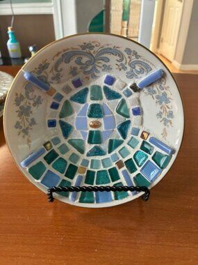 Porsgrund china bowl from norway with mosaic glass design